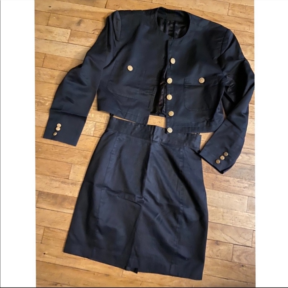 Vertigo Paris VINTAGE Skirt & Jacket Black w/ Gold Buttons size XS